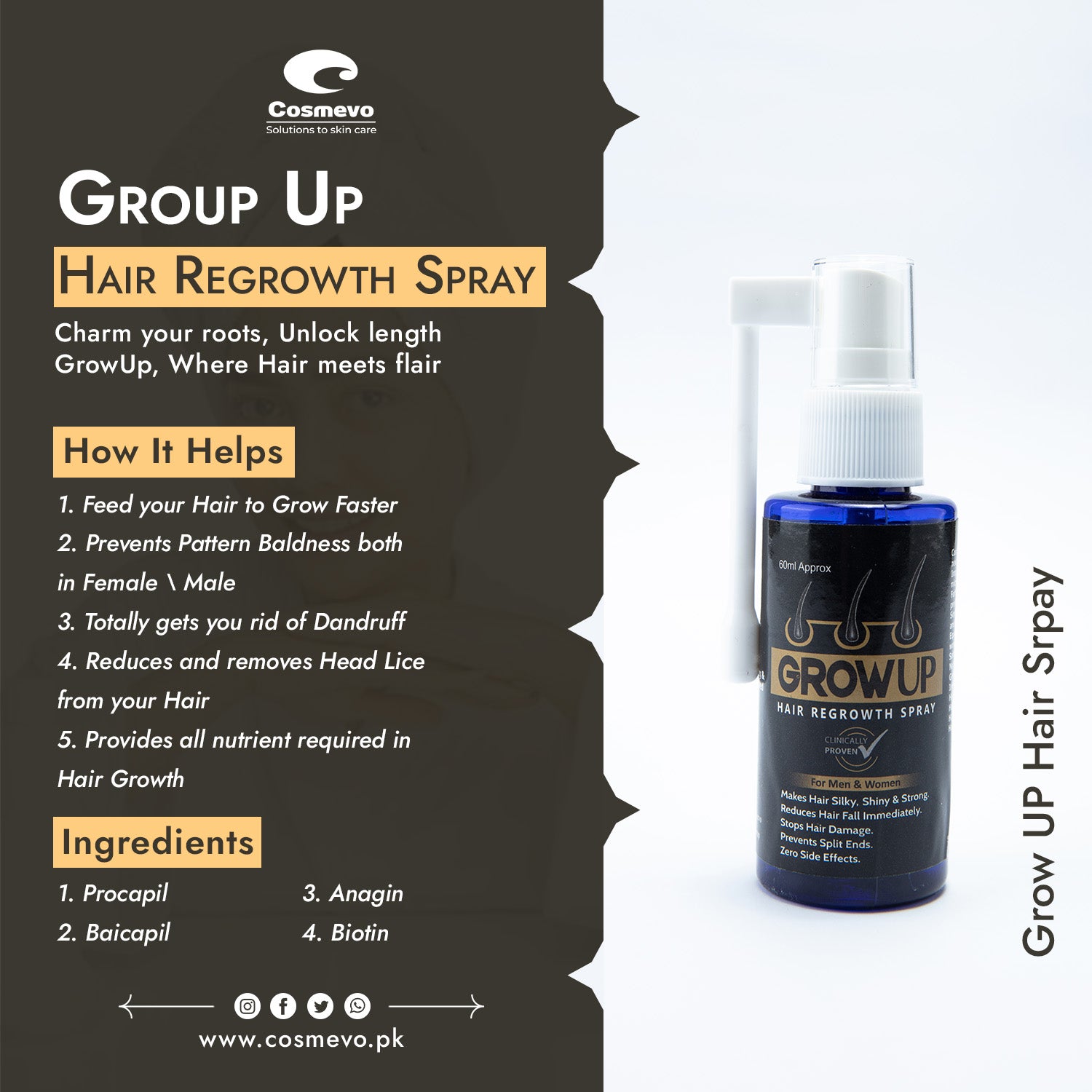 Growup Hair Regrowth Spray - Cosmevo