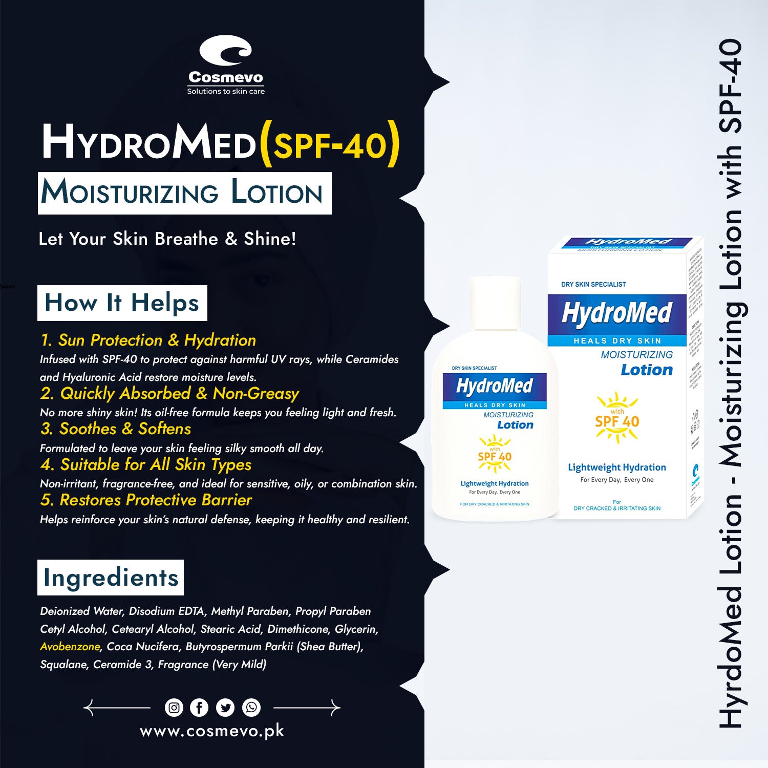 HydroMed Moisturizing Lotion with SPF-40 - Cosmevo